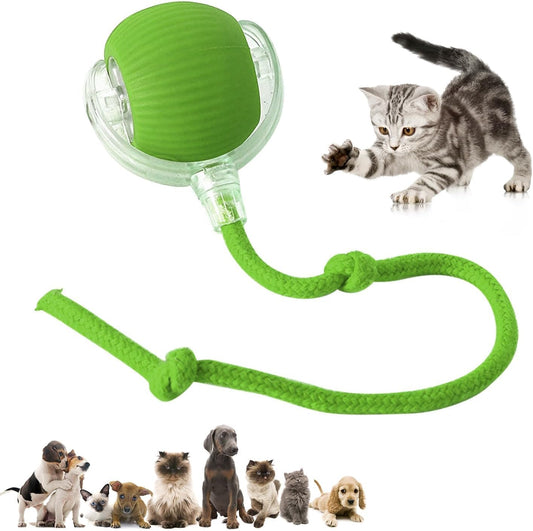 WEZOSHINET Interactive Electric Automatic Rolling Moving Rechargeable Self Play Stimulation Toy,Smart Pet Chase Ball with Speedy Tail Rope for Bored Indoor Cats Dogs Toy (Green)