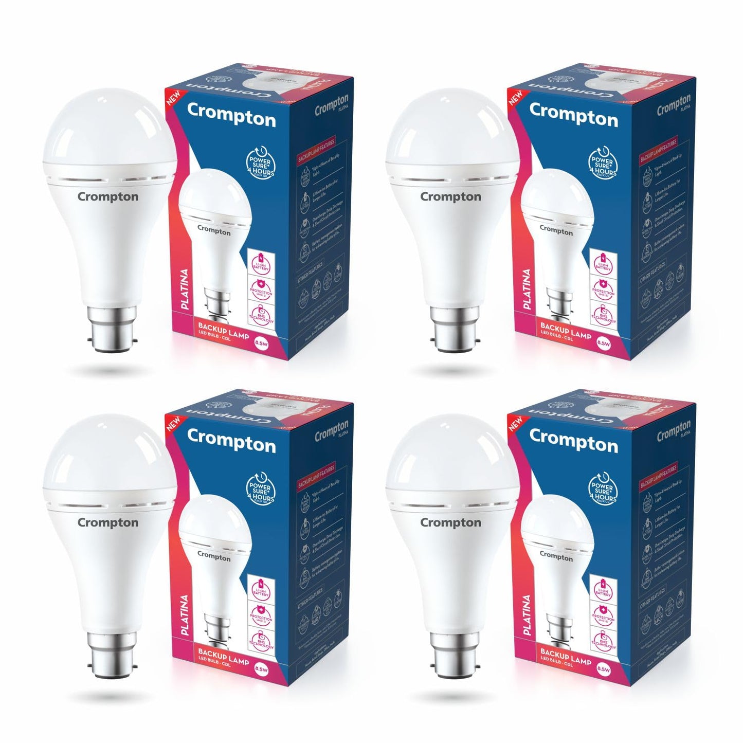 Crompton 8.5W Emergency LED Bulb | Backup Lamp | Inverter Bulb for home, with upto 4 Hours battery back up | Over charging Protection | BMS Technology | Cool Day Light (6500K) | Pack of 1