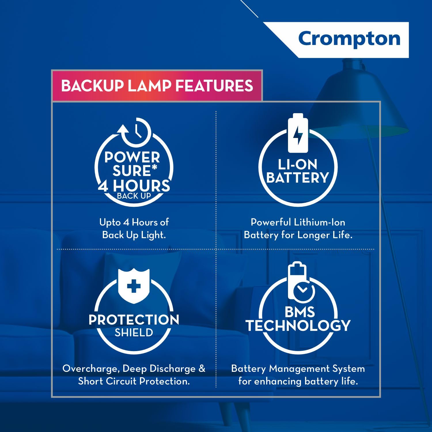 Crompton 8.5W Emergency LED Bulb | Backup Lamp | Inverter Bulb for home, with upto 4 Hours battery back up | Over charging Protection | BMS Technology | Cool Day Light (6500K) | Pack of 1