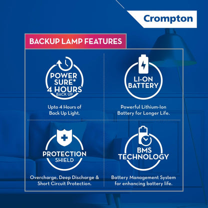 Crompton 8.5W Emergency LED Bulb | Backup Lamp | Inverter Bulb for home, with upto 4 Hours battery back up | Over charging Protection | BMS Technology | Cool Day Light (6500K) | Pack of 1