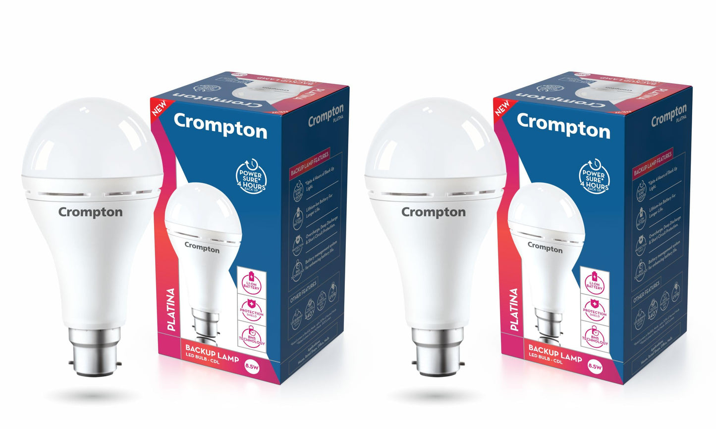 Crompton 8.5W Emergency LED Bulb | Backup Lamp | Inverter Bulb for home, with upto 4 Hours battery back up | Over charging Protection | BMS Technology | Cool Day Light (6500K) | Pack of 1